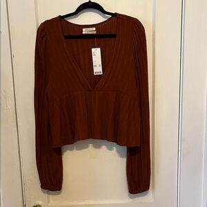 Urban Outfitters Deep V-Neck Rust Blouse